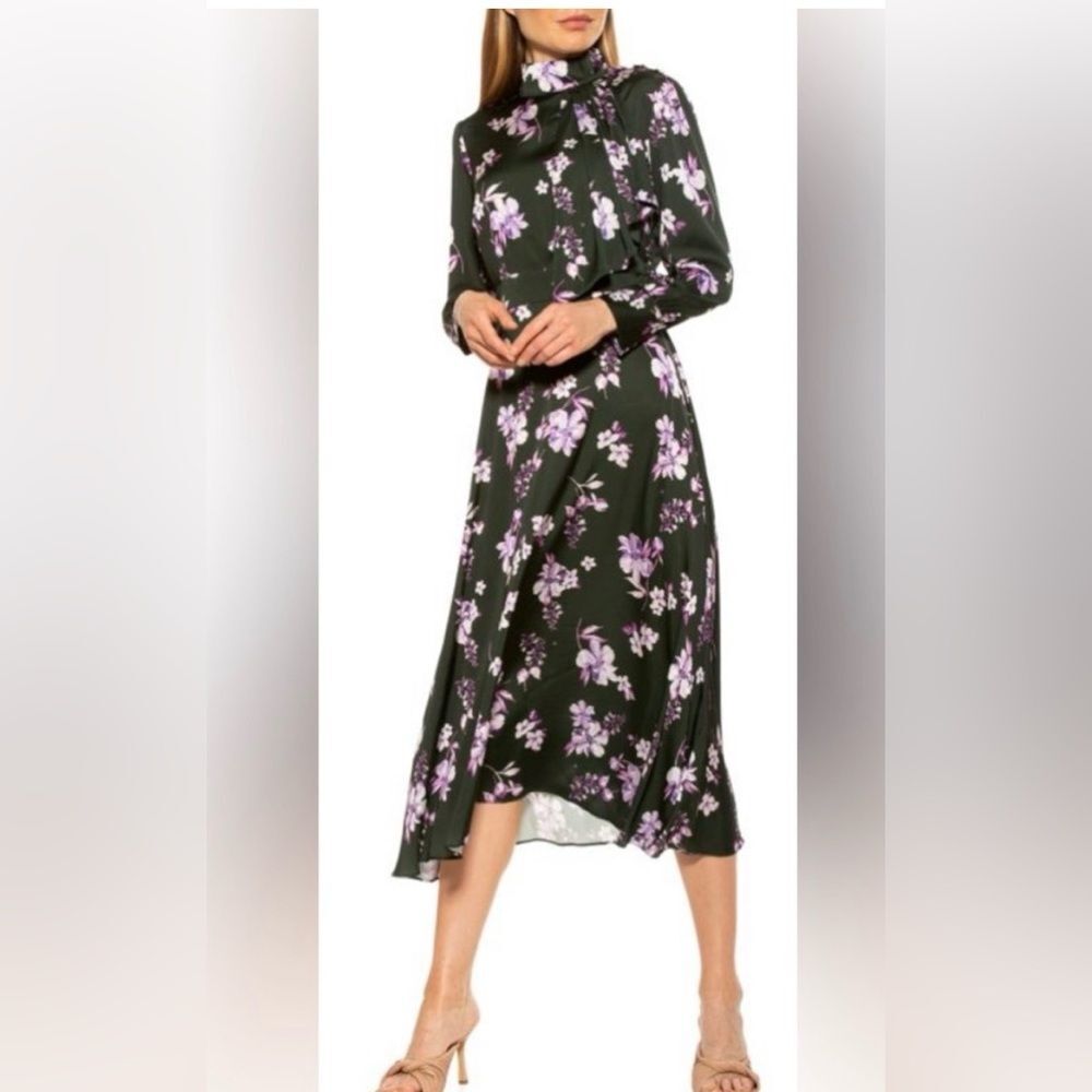 Alexia Admor Floral Midi Dress with Lavender & Green size 6 NWT